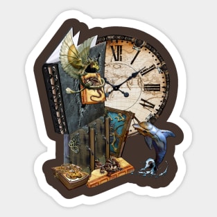 Steampunk-dolphin & dragon-storybook Sticker